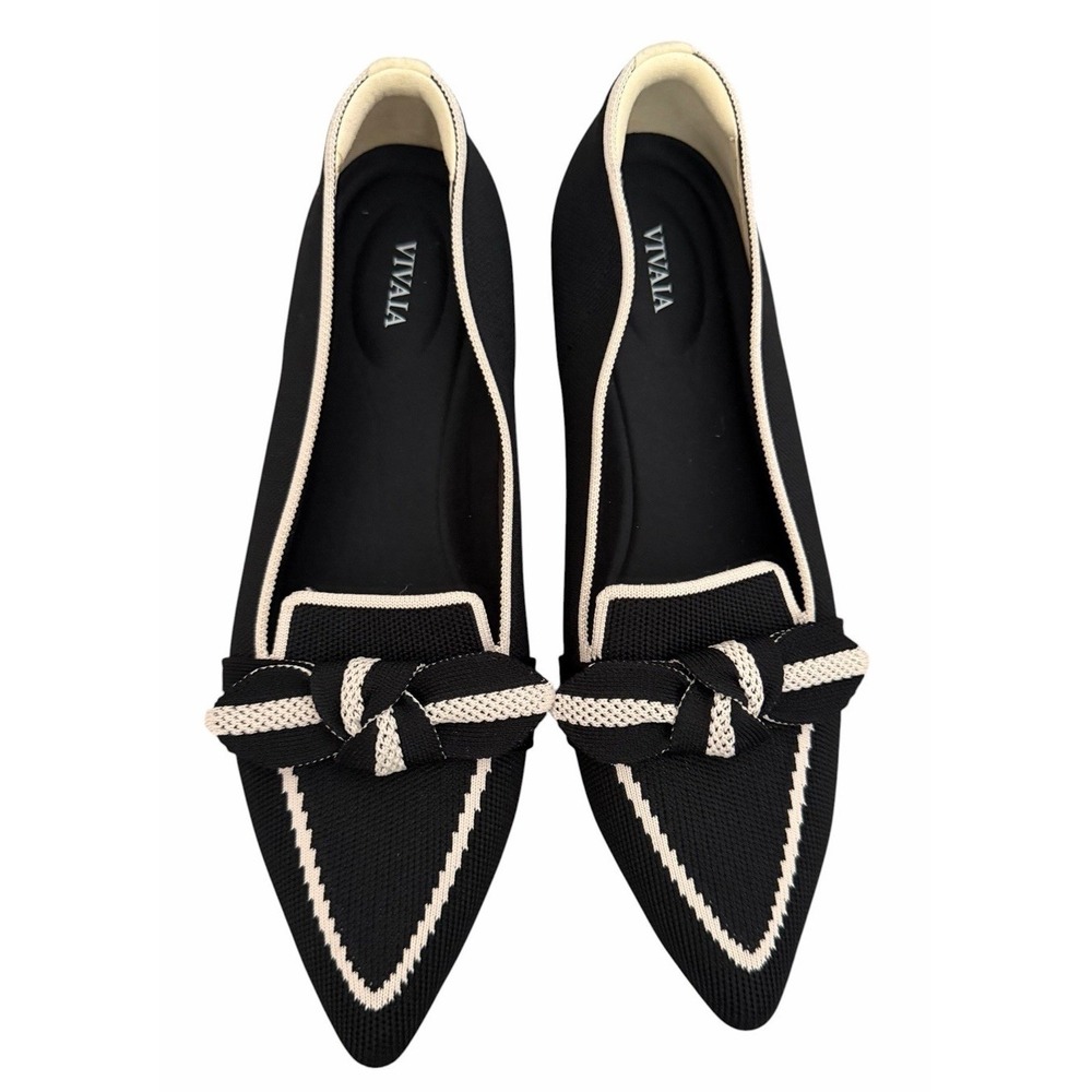 VIVAIA Michelle Pointed Toe Bow Loafers Black Ivory Size EU43 US 11